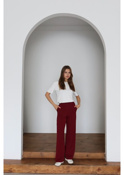 Kadın Dabıl Kumaş Beli Lastikli Yüksek Bel Geniş Kesim Çift Cepli Pantolon fırsatları