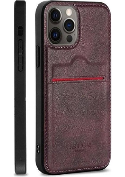 Apple iPhone 14 Pro Kartlıklı Rich Boss Lüx Deri Kılıf Bordo