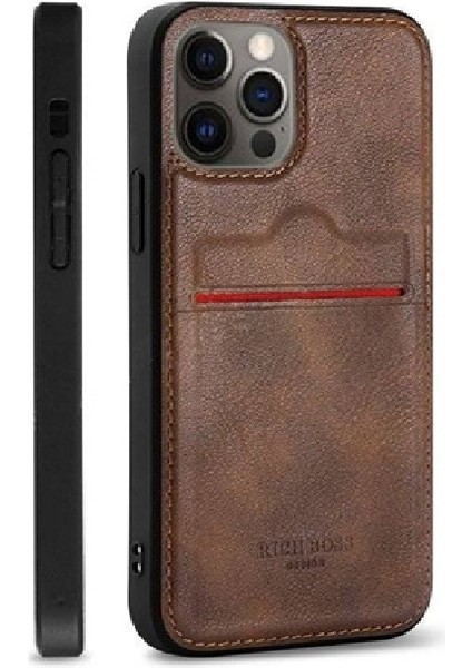 Apple iPhone 14 Pro Kartlıklı Rich Boss Lüx Deri Kılıf Açık Kahve