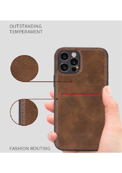 Apple iPhone 14 Pro Kartlıklı Rich Boss Lüx Deri Kılıf Açık Kahve modelleri