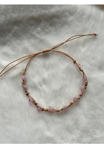 Minimal Kunzit Taşı Ayarlanabilir Ip Bileklik & Halhal
