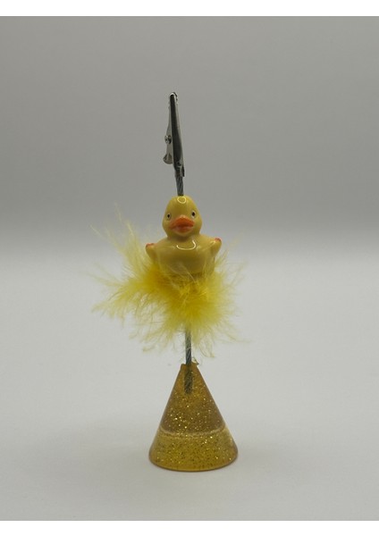 Tüylü Sarı Ördek Tasarımlı Masaüstü Not Tutucu – Yaylı & Klipsli Dekoratif Notluk