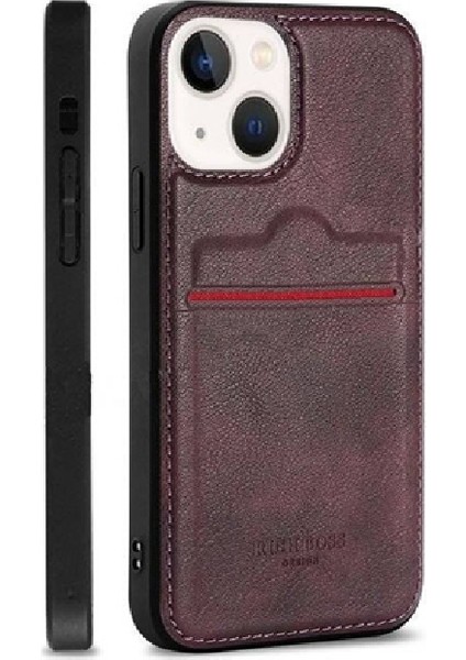 Apple iPhone 14 Kartlıklı Rich Boss Lüx Deri Kılıf Bordo