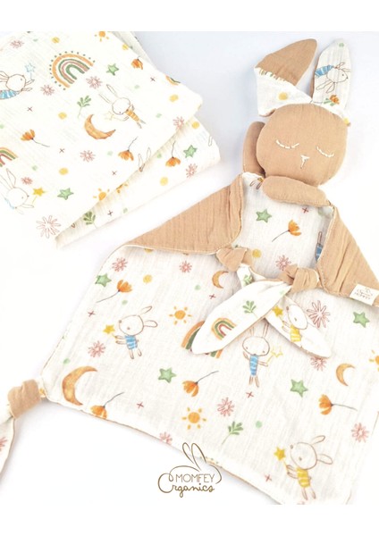 %100 Organik Müslin Tuli Bebek Battaniye ve Oyun Arkadaşı Seti – 95X95 cm indirimleri