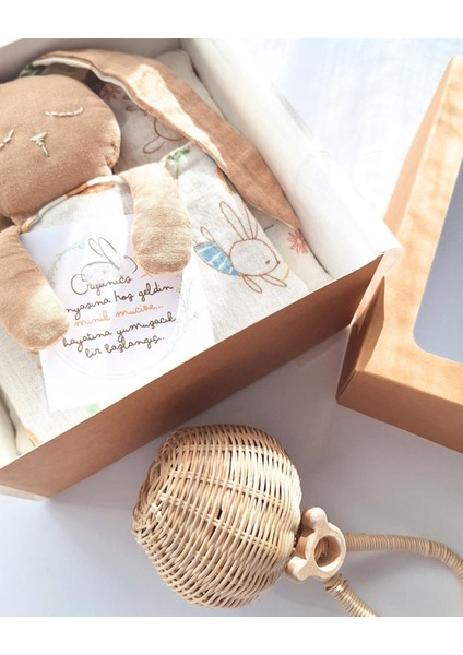 %100 Organik Müslin Tuli Bebek Battaniye ve Oyun Arkadaşı Seti – 95X95 cm