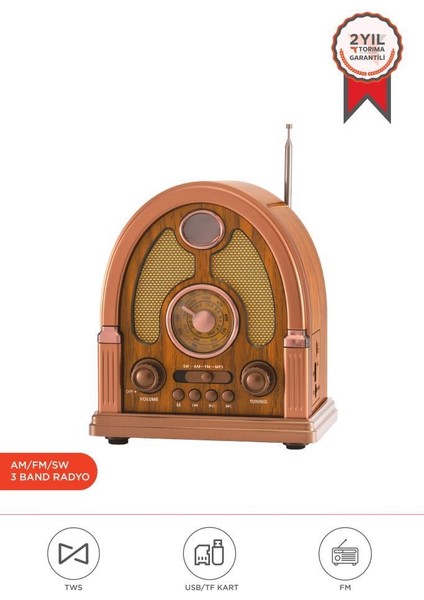 D-58 Ahşap Nostalji Radyo Kablosuz Bluetooth Hoparlör
