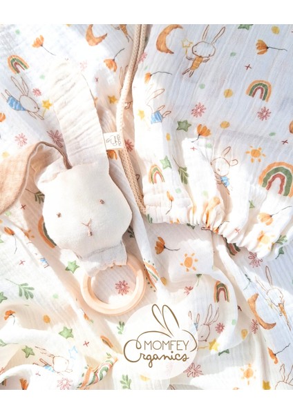 %100 Organik Müslin Tuli Bebek Battaniye, Diş Kaşıyıcı Tavşan Figürü ve Bez Çanta Seti – 95X95 cm fiyatları
