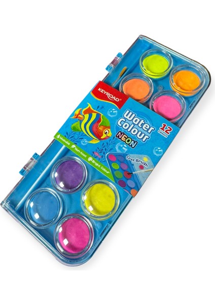 Keyroad Büyük Boy Neon Sulu Boya Seti, 12 Renk, Fırça Dahil fırsatları