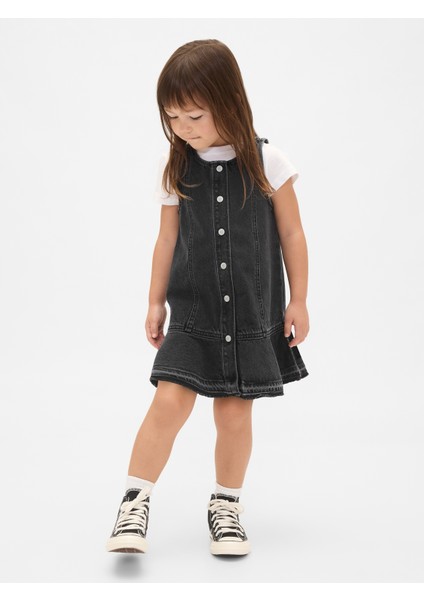 Kız Bebek Siyah Denim Peplum Elbise