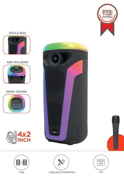 D69 Siyah Rgb Ledli Taşınabilir Bluetooth Hoparlör Parti Speaker