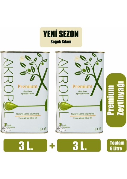 Premium Serisi Taptaze Meyvemsi Soğuk Sıkım Naturel Sızma Zeytinyağı 2x3=6 Litre Alaca Hasat Düşük Asit Yüksek Polifenol