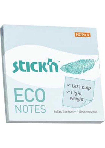 Stıckn Yapışkanlı Not Kağıdı 100 Yp 76X76 Eco Notes Pastel Mavi HE21747