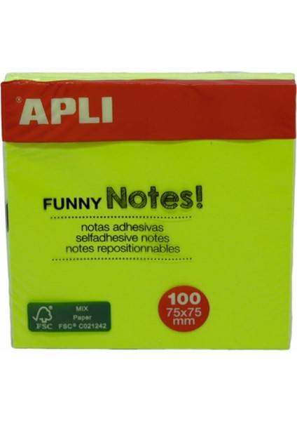 Yapışkanlı Not Kağıdı Yeşil Funny 100 Yp 75X75 11899