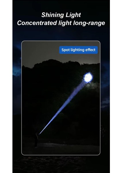 PS-9885 Ultra Parlak Su Geçirmez Zoomlu Güçlü 50W 10000 Lümen Şarjlı Bekçi Avcı Kamp El Feneri