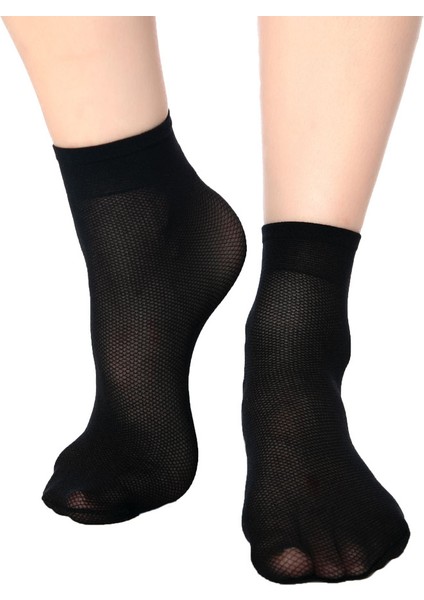 5 Çift 40 Denye Kadın Petek Dokulu Soket Çorap Siyah