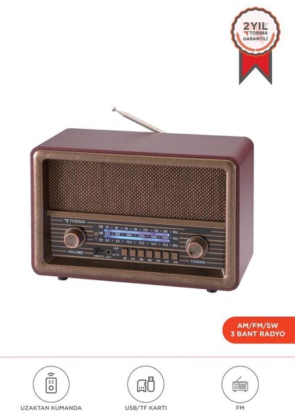 D56 Kahverengi Nostaljik Uzaktan Kumandalı Bluetooth Hoparlör – Radyo, Usb/tf, Tws, Şarjlı