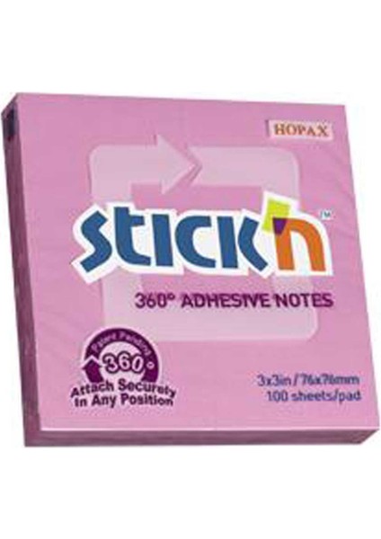 Stıckn Yapışkanlı Not Kağıdı 360° 100 Yp 76X76 Pembe HE21554