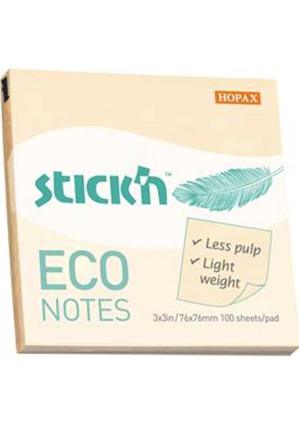 Stıckn Yapışkanlı Not Kağıdı 100 Yp 76X76 Eco Pastel Sarı HE21745