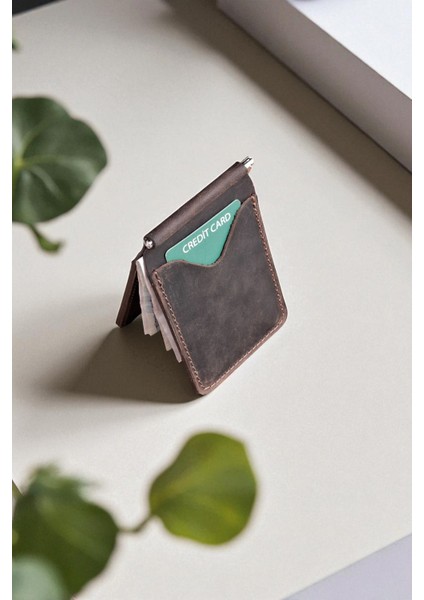 Kahverengi Deri Para Klipsli Cüzdan İnce Kartlık Erkek Cüzdan Hediyelik