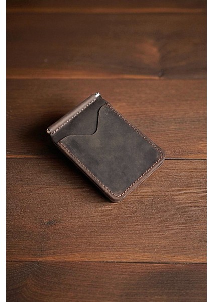 Kahverengi Deri Para Klipsli Cüzdan İnce Kartlık Erkek Cüzdan Hediyelik