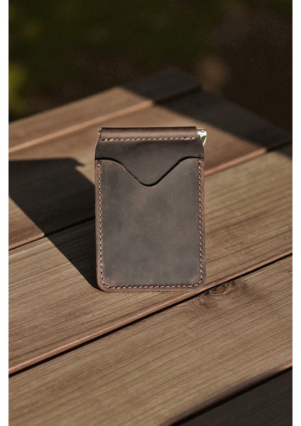 Kahverengi Deri Para Klipsli Cüzdan İnce Kartlık Erkek Cüzdan Hediyelik