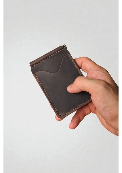 Kahverengi Deri Para Klipsli Cüzdan İnce Kartlık Erkek Cüzdan Hediyelik