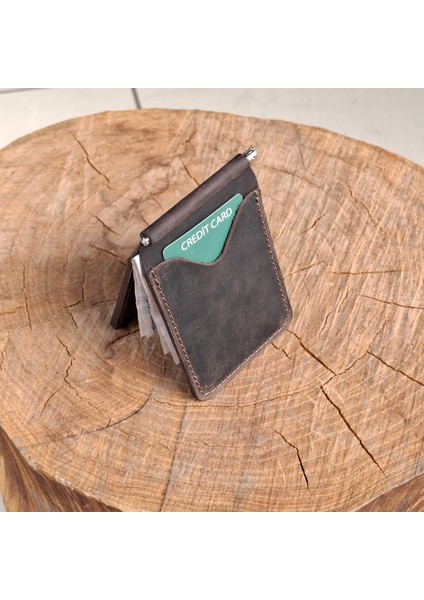 Kahverengi Deri Para Klipsli Cüzdan İnce Kartlık Erkek Cüzdan Hediyelik