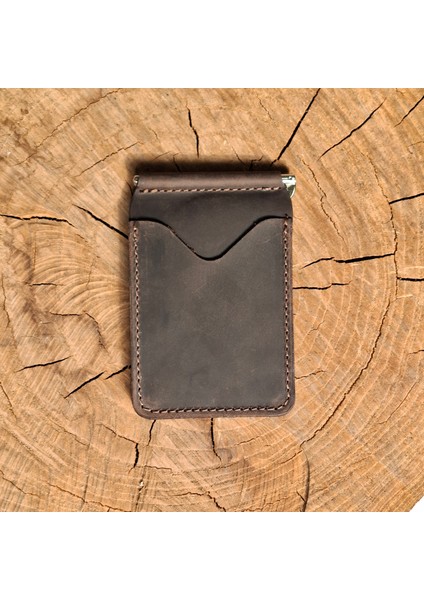 Kahverengi Deri Para Klipsli Cüzdan İnce Kartlık Erkek Cüzdan Hediyelik