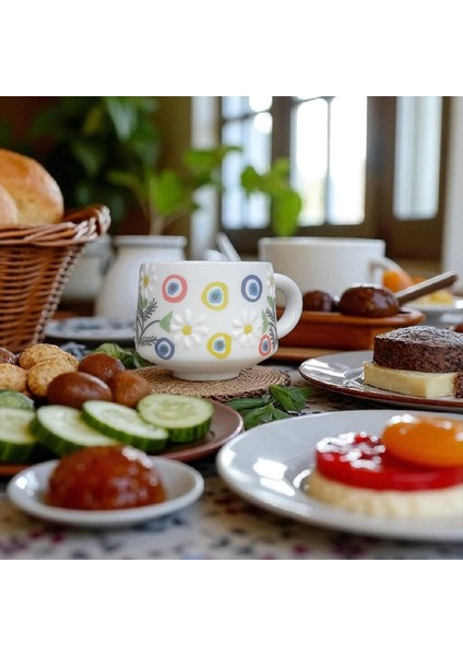 Seramik El Yapımı Papatya ve Nazar Boncuklu Kupa