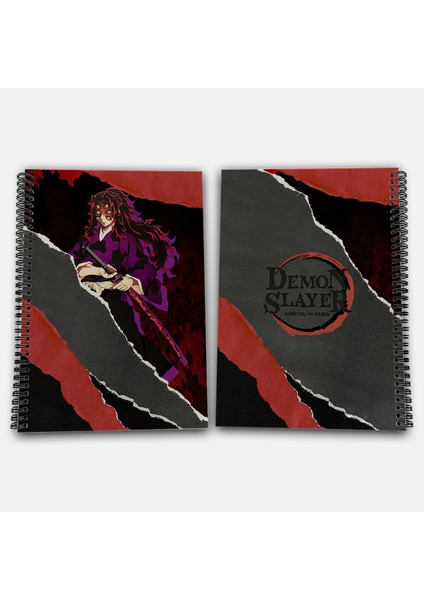 Demon Slayer Kokushibo Çizgili A4 Okul Defteri 72 Yaprak Model 1