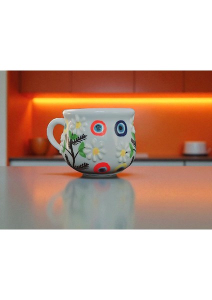 Seramik El Yapımı Papatya ve Nazar Boncuklu Kupa fiyatları
