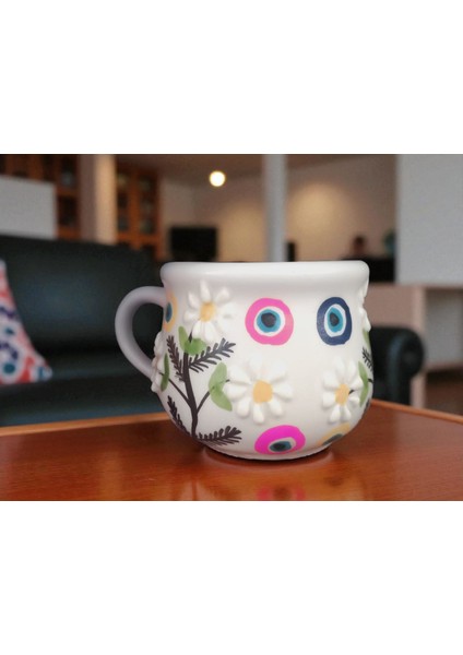 Seramik El Yapımı Papatya ve Nazar Boncuklu Kupa fırsatları