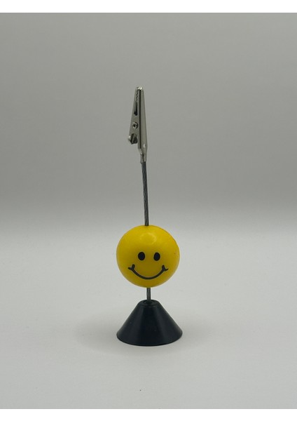 Smiley - Gülen Yüz Tasarımlı Masaüstü Not Tutucu – Siyah Tabanlı Klipsli Notluk