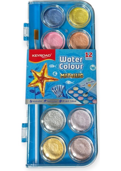 Keyroad Metalik Sulu Boya Seti, 12 Renk, Büyük Boy fiyatları
