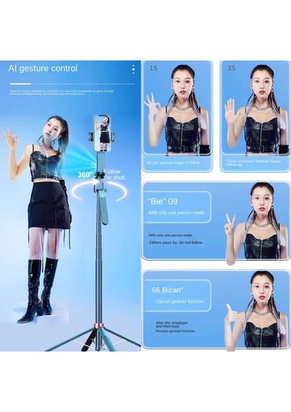 Q185 Akıllı Aı Yüz Takipli Gimbal Selfie Çubuğu - 1.8m Uzatılabilir Tripodlu, Bluetooth Kumandalı, 360° Döner, Şarjlı Telefon Tutucu modelleri