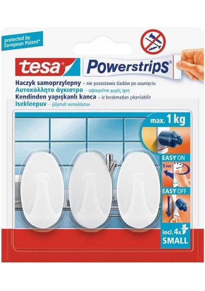 Iz Bırakmadan Sökülebilir Askı Küçük Oval Beyaz, Powerstrıps® 3 Adtx0