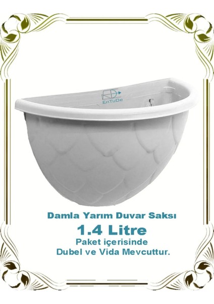 Damla Yarım Duvar Saksı 1.4 Litre Kahverengi 1 Adet, Dekoratif Balkon Saksısı