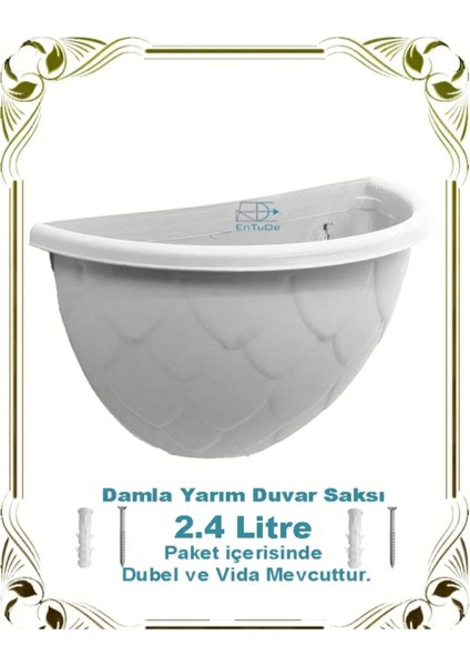 Damla Yarım Duvar Saksı 2.4 Litre, Dekoratif Balkon Saksı