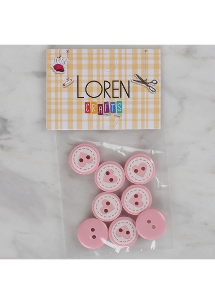 Loren Crafts Pembe 8 Li Kalp Düğme - 472