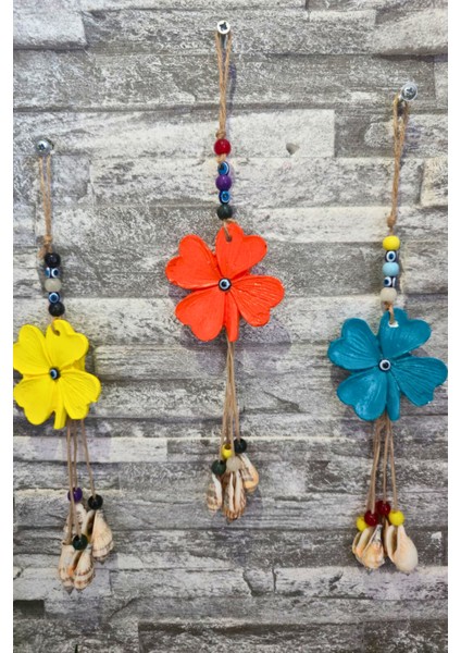 Urceus Kabuklu Dekoratif 4 Yapraklı Yonca Duvar Süsü 3 Adet