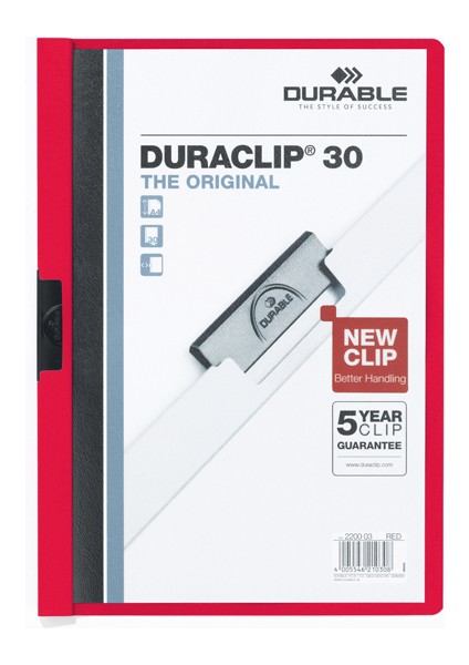 Sıkıştırmalı Dosya Duraclip Ortadan Klipsli 30 Syf A4 Kırmızı 2200
