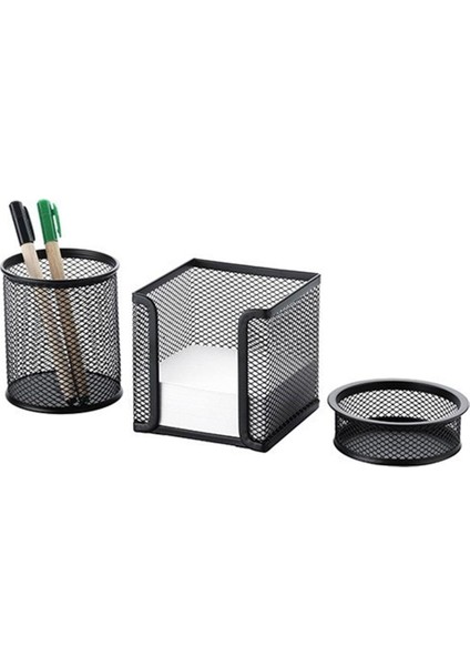 Masa Seti Kalemlik Ataşlık Kağıtlık Seti Perforeli Siyah 8915