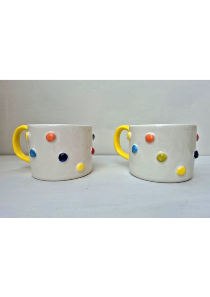 -Neşeli Şekilli Renkli Çay Kahve Kupası -Sarı Kulplu Renkli Boncuk Kupa modelleri