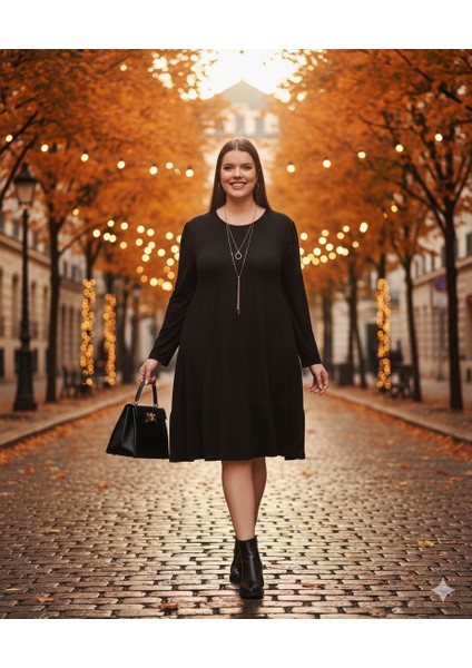 Kadın Büyük Beden Viskon Kloş Çok Rahat Elbise