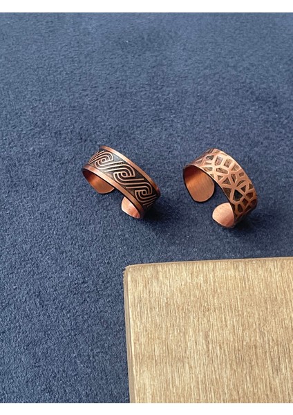 El Yapımı %100 Bakır 2 Li Tasarım Yüzük Ayarlanabilir Bakır Yüzük Unisex Bakır Yüzük