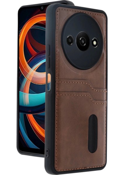 Xiaomi Redmi A3 4g Kılıf Sara Kartvizitli Deri Kılıf - Taba