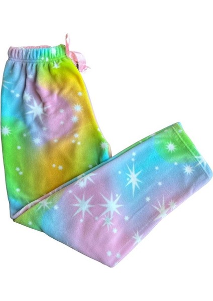 Kadın Desenli Yumuşak Polar Cepli Kışlık Pijama Eşofman Tek Alt