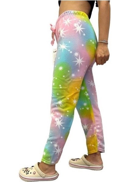 Kadın Desenli Yumuşak Polar Cepli Kışlık Pijama Eşofman Tek Alt modelleri