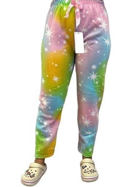 Kadın Desenli Yumuşak Polar Cepli Kışlık Pijama Eşofman Tek Alt indirimleri