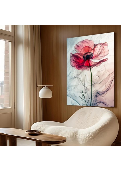 Kırmızı Gelincik Çiçeği Cam Tablo – Minimalist Floral Tasarım – Modern Dekoratif Duvar Tablosu fiyatları